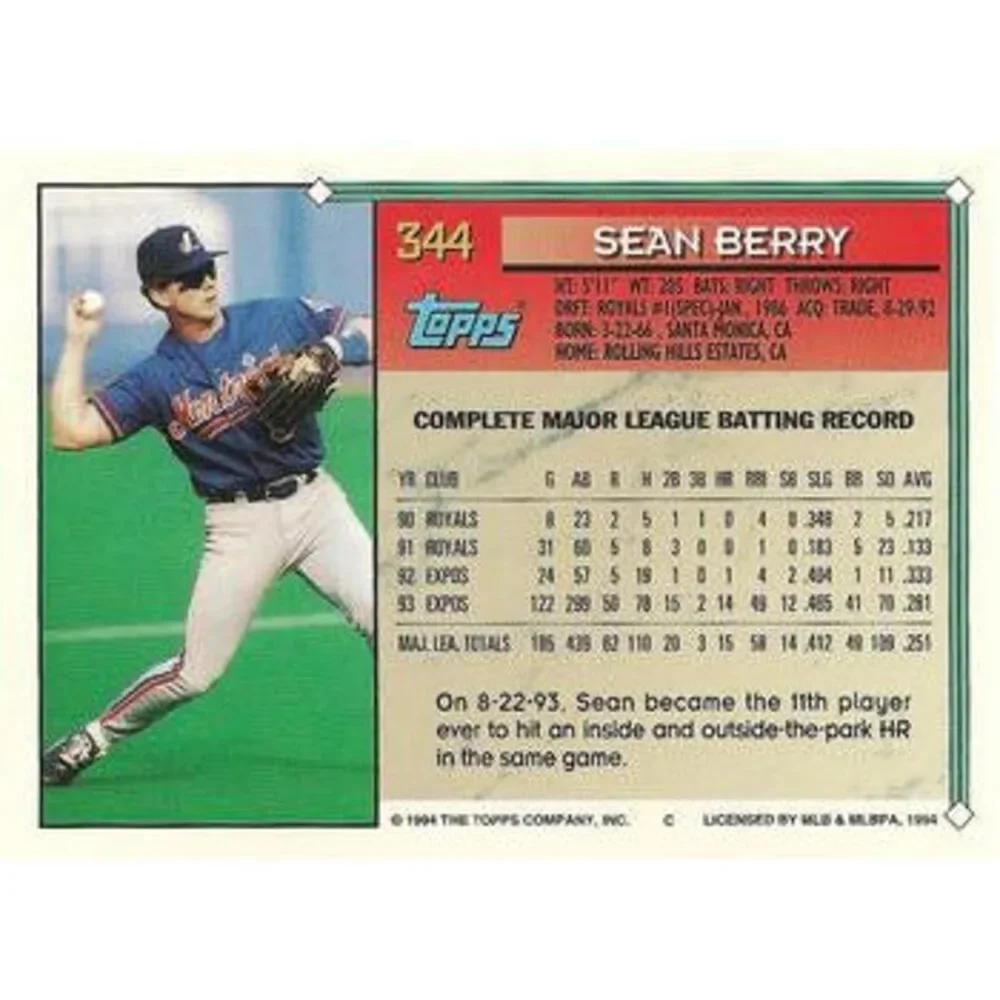 1994 Topps Sean Berry # 344 Montreal Expos